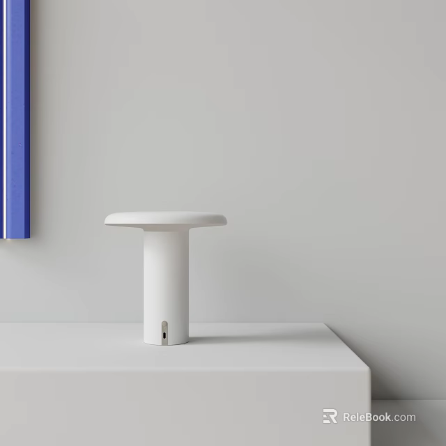 White Table Lamp On White Table With Gray Wall Background And Blue White Striped Object 3d model