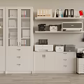 Modern Office Appliances With White Filing Cabinets Printers Shelves And File Folders