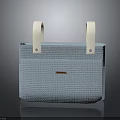 Light Blue Woven Textured Handbag With Beige Handles And Small Brown Label