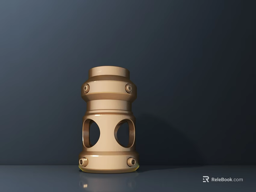 Golden Modern Table Lamp With Hollow Design And Ring Decorations On Dark Background Surface 3d model 