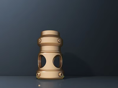 Golden Modern Table Lamp With Hollow Design And Ring Decorations On Dark Background Surface 3d model