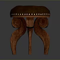 Elegant Wooden Stool With Purple Padded Seat And Golden Rivets Design