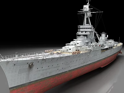 Large Warship Featuring Gray Superstructure Red Bottom And Deck Equipment 3d model