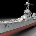 Large Warship Featuring Gray Superstructure Red Bottom And Deck Equipment