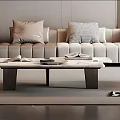 Modern Sofa and Coffee Table Set with Light Colored Sofa Pillows Marble Top and Books 3d model