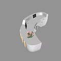 Modern White Curved Reception Desk With Computer Monitors And Flower Vases 3d model