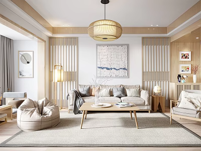Modern Living Room Interior With Sofa Coffee Table Pendant Light And Decorative Painting 3d model