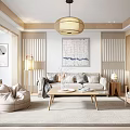 Modern Living Room Interior With Sofa Coffee Table Pendant Light And Decorative Painting