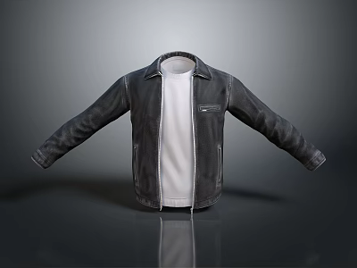 Stylish Black Leather Jacket With White T-shirt For Daily Casual Wear 3d model