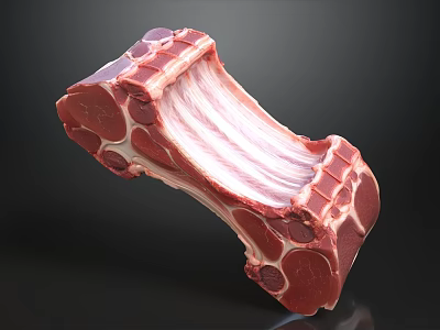 Fresh Raw Ribs With Detailed Marbling And Fat Texture On Black Background 3d model