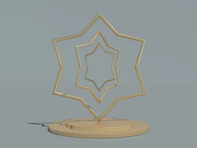 Golden Nested Star Decorative Art Piece With Round Base Stand 3d model