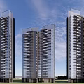 Modern High Rise Buildings With Glass Facade And Urban Architectural Design Against Blue Sky