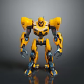 Game Movie Character Yellow Robot With Mechanical Design Blue Accents And Shiny Surface