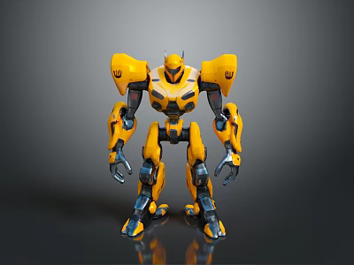 Game Movie Character Yellow Robot With Mechanical Design Blue Accents And Shiny Surface 3d model