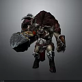 Horned Minotaur Warrior Character With Red Mane Spiked Armor And Giant Hammer Weapon