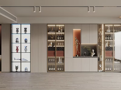 Elegant Modern Wine Cabinet Interior With Glass Doors And Decorative Wine Bottle Displays 3d model