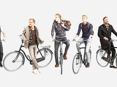 Group of Men Riding Bicycles with Various Styles and Casual Outfits 3d model