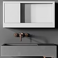 Modern Minimalist Bathroom Washbasin With Copper Faucet Gray Countertop And Mirror Above