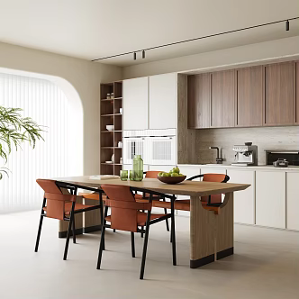 Modern Middle Ancient Home Restaurant Solid Wood Dining Table and Chair Combination Wine Cabinet Fantasy Plant Restaurant Chandelier 3d model