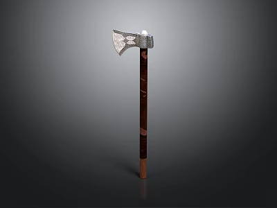 Detailed Metal Head Axe With Polished Wooden Handle And Textured Grip 3d model