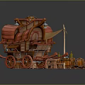 Vintage Red Carriages With Canvas Awnings Wooden Wheels And Small Tables
