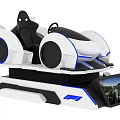 Modern Racing Simulator With Blue Accents Steering Wheel Seat And Display Screen