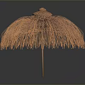 Elegant Orange Woven Umbrella Structure With Natural Fringe And Stand