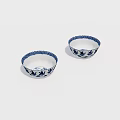 Elegant Dinnerware Set With Two Blue And White Bowls Floral Pattern Design