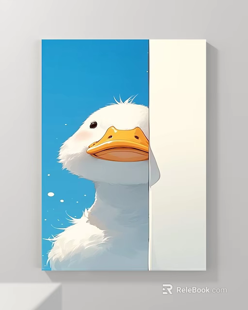 White Duck Animal Painting With Blue Sky Background And Orange Beak 3d model 