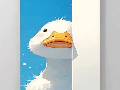 White Duck Animal Painting With Blue Sky Background And Orange Beak 3d model