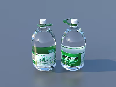 Clear Transparent Bottled Drinking Water With Green Labels And White Caps 3d model