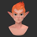 Game and Movie Character Head Design With Orange Hair Pointed Ears Green Eyes And Freckles