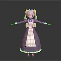 Game Movie Character In Purple White Maid Outfit Long Gray Hair Red Eyes