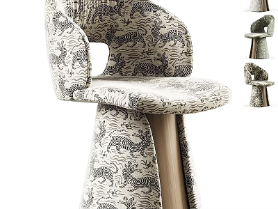 Modern Accent Chair Featuring Animal Print Upholstery And Wooden Tapered Base 3d model