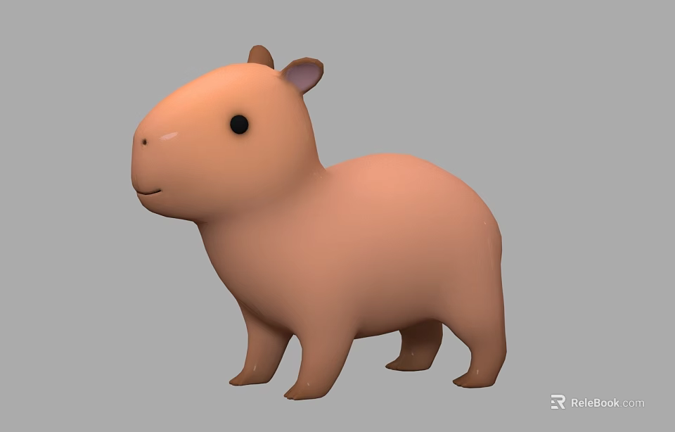 Adorable Orange Cartoon Style Capybara 3D Render Standing Pose With Chubby Body 3d model 