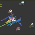 Main Blue Sci-Fi Aircraft Model With White Accents And Smaller Miniature Units