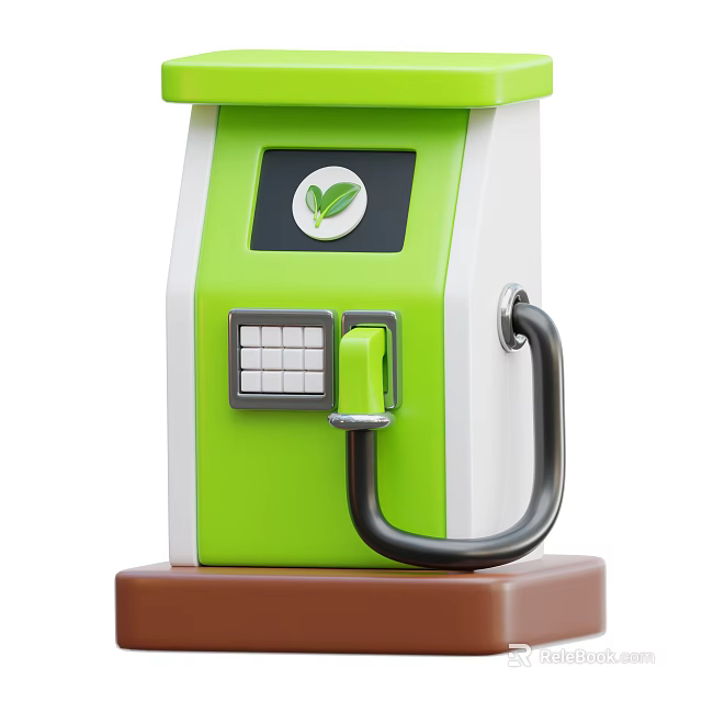 Green White Electric Vehicle Charging Station With Leaf Icon Screen Keypad Green Button Charging Gun 3d model 