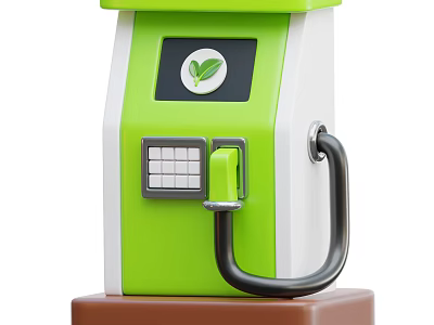Green White Electric Vehicle Charging Station With Leaf Icon Screen Keypad Green Button Charging Gun 3d model