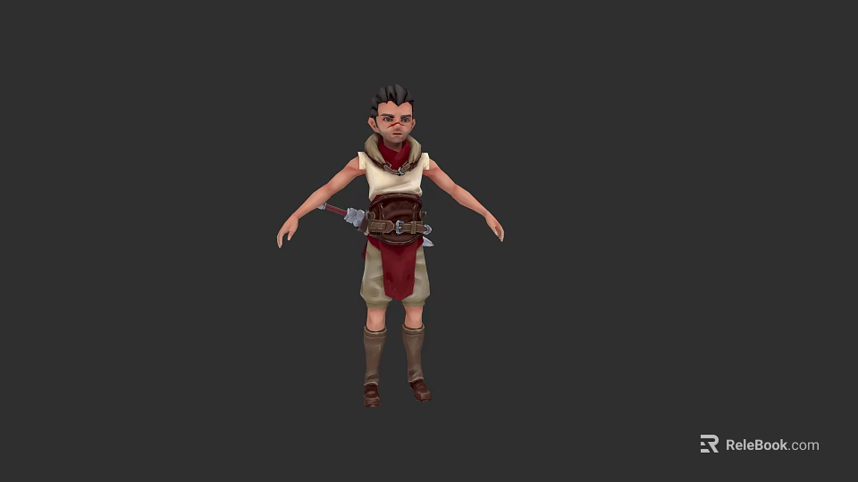 Game Movie Character 3D Model With Short Hair Red White Outfit And Belt 3d model 