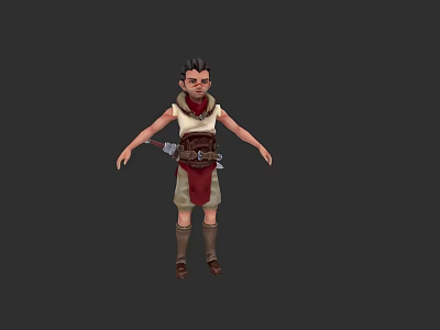 Game Movie Character 3D Model With Short Hair Red White Outfit And Belt 3d model