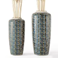 Blue Mosaic Vases With Dried Pampas Grass Floral Arrangement For Home Decor