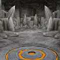 Ancient Cave Interior With Stone Pillars Circular Orange Gray Pattern And Ancient Symbols 3d model