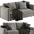 Modern Gray Two Seater Sofa With Soft Velvet Fabric Decorative Pillows And Blanket