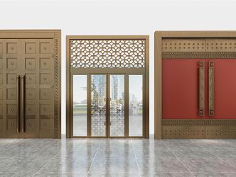 Chinese-style gate copper door 3d model