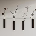 Wall Decor With Slim Black Vases Mounted On White Wall Displaying Dried Branches And Plants