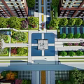 Residential Landscape With High Rise Buildings Central Square And Lush Green Gardens