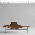 Modern Brown Leather And White Fabric Chaise Lounge With Curved Design And Metal Legs