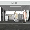 Modern Clothing Storefront with LOGO Display Mannequins Hanging Garments and Area