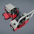 Red And White Lawn Mower With Black Seat And Steering Wheel Design