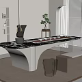 Modern Tea Table and Chairs with Marble Top in Minimalist Living Room Interior Design